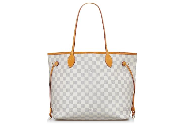 Louis Vuitton White Damier Azur Neverfull MM Leather Cloth ref.908738 -  Joli Closet