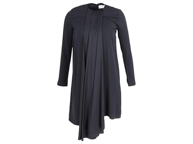 Victoria Beckham Drapiertes Kleid mit langen Ärmeln vorne aus schwarzer Viskose Zellulosefaser  ref.908841