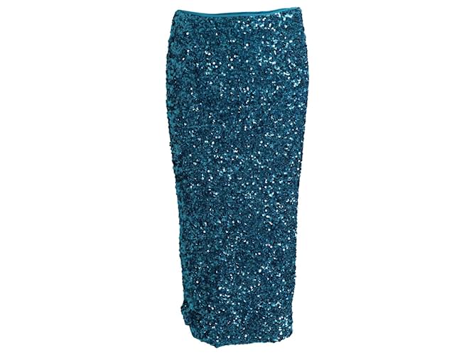 Autre Marque Rotate Birger Tasha Glitter Midi Skirt in Turquoise Polyester  ref.908852