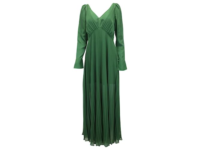 Self portrait Self-Portrait Pleated V-Neck Gown in Green Polyester  ref.908855