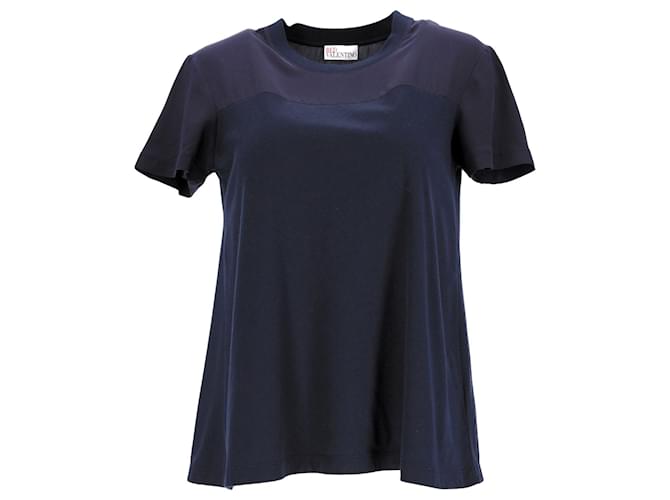 Camiseta de manga corta con cuello redondo en poliéster azul marino de Red Valentino Negro  ref.908863