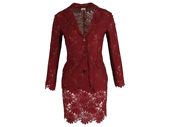 Autre Marque Ozbek Lace Tailored Blazer and Skirt Set in Burgundy Rayon Dark red Cellulose fibre  ref.908870