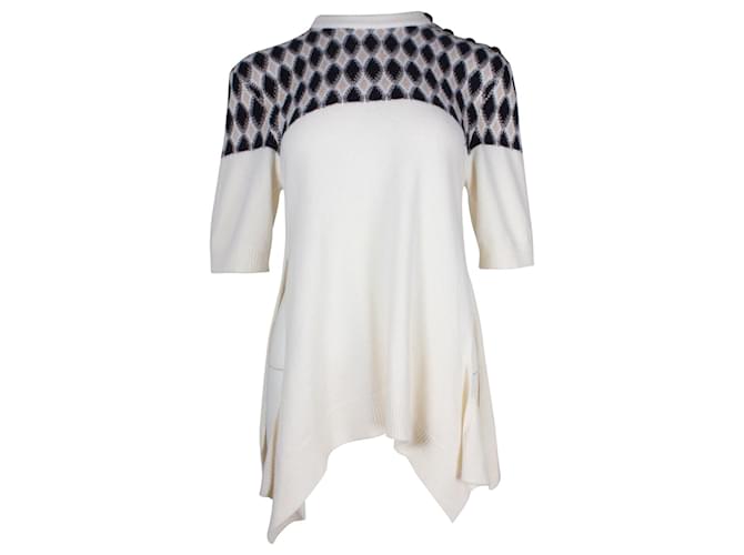 Chloé Chloe Top in maglia con motivo lavorato a maglia in lana merino bianca Bianco  ref.908871