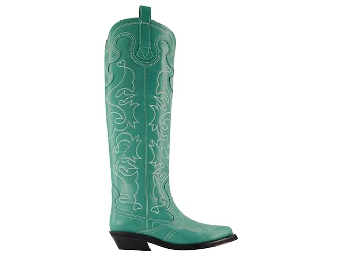Western Boots - Ganni - Green - Leather  ref.908890