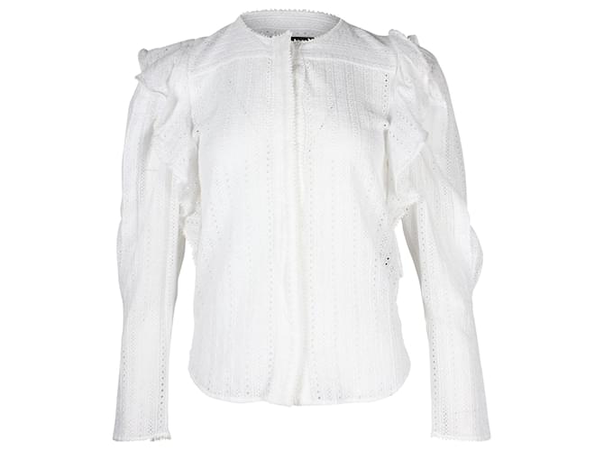 Isabel Marant Broderie Anglaise Ruffle-Trim Blouse in White Cotton  ref.908895
