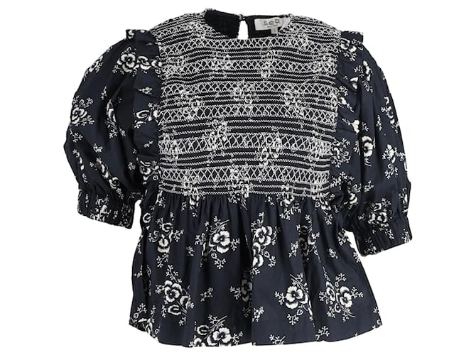 Blusa com estampa floral Sea New York Alessia em algodão preto  ref.908901