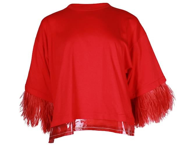 Autre Marque Nr21 Lässige Bluse aus roter Baumwolle mit Straußenfederbesatz  ref.908922