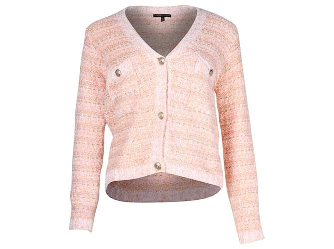 Maje Knitted Tweed Cardigan in Coral Cotton Orange  ref.908926