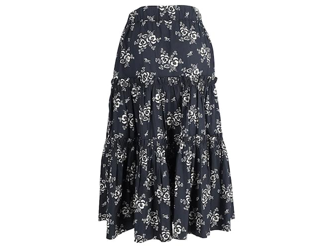 Sea New York Alessia Tiered Floral Midi-skirt In Black Cotton  ref.908927