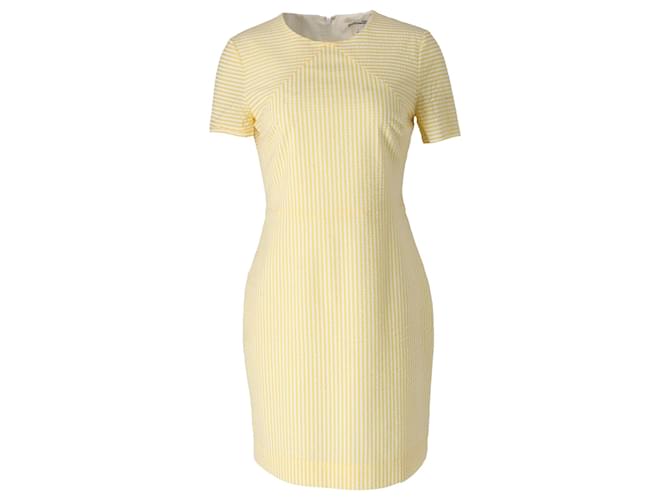 Diane Von Furstenberg Striped Seersucker Sheath Dress in Yellow and White Polyamide Nylon  ref.908932