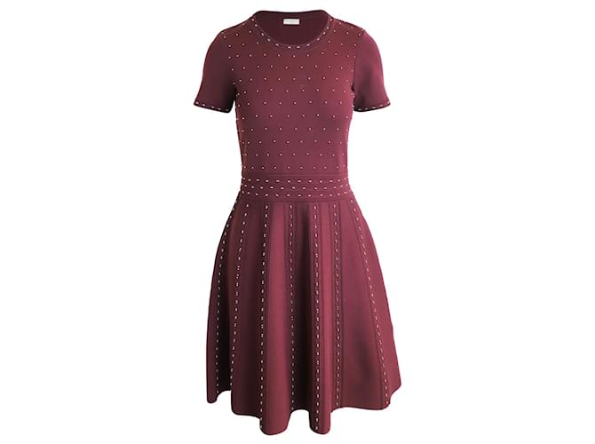 Sandro Flared Skirt Embellished Mini Dress in Burgundy Viscose Dark red Cellulose fibre  ref.908953