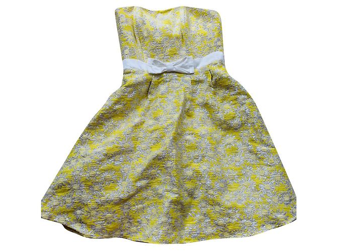 Autre Marque Gelb weißes Blumenkleid mit Schleife