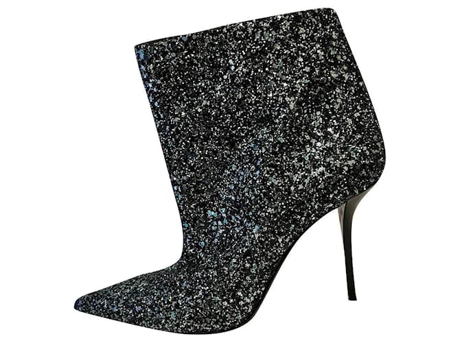 Saint Laurent Pierre 95 ankle boots in metallic glitter Silvery Green Leather  ref.909126