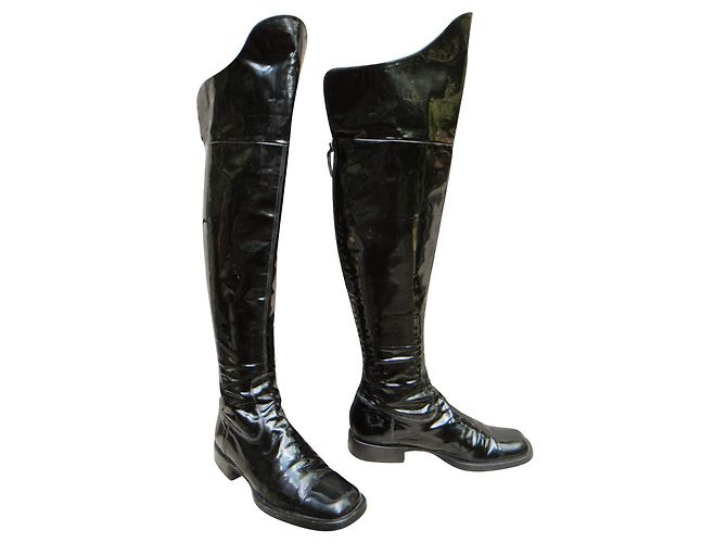 Cambon Botas altas de cuero negro CHANEL