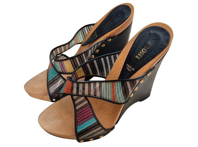 Vintage Missoni Keilsandaletten Schwarz Mehrfarben