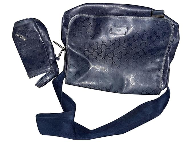 Bolsa de fraldas Gucci azul marinho GG com monograma Couro  ref.909293
