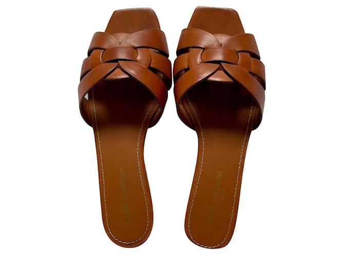 Saint Laurent Tribute flat sandals Tan 37-37.5 Brown Leather  ref.909299