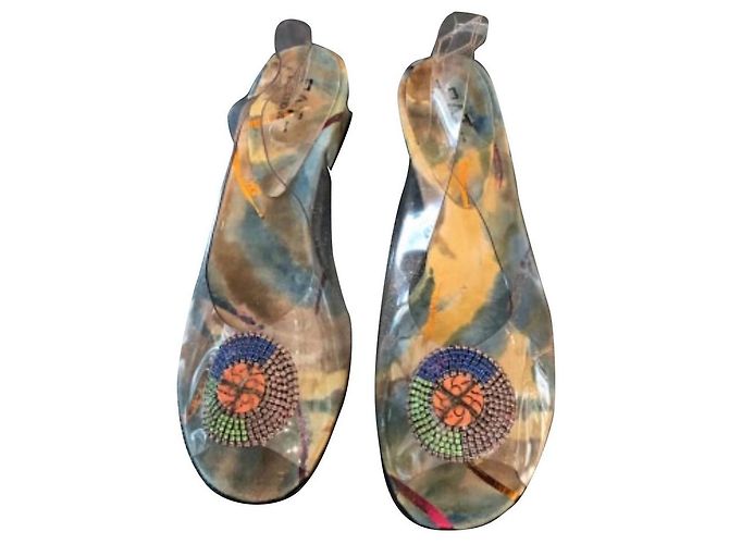 Autre Marque Sandali Pat Creation in pelle e plastica trasparente con perle Multicolore