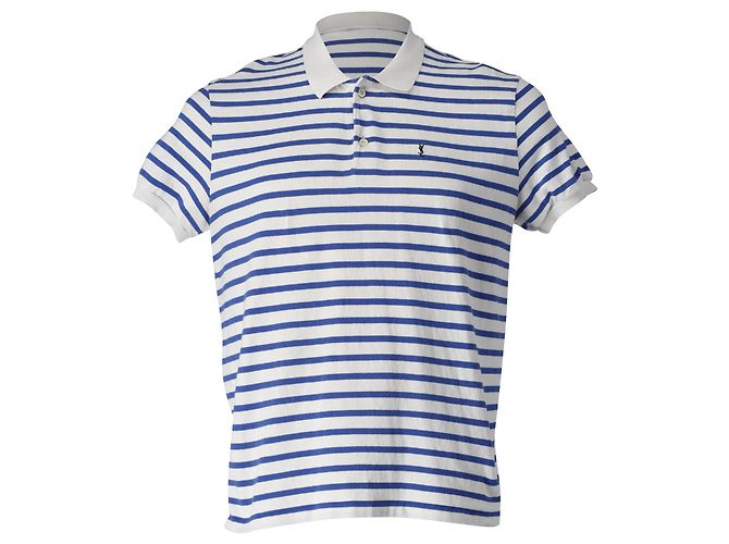 Camiseta polo de rayas de algodón blanco y azul de Saint Laurent