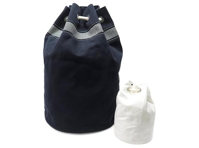 Hermès NEW LOT HERMES SAINT MALO HERMARIN GM AND MINI NAVY BLUE WHITE HAND BAG PURSE Cloth  ref.909464