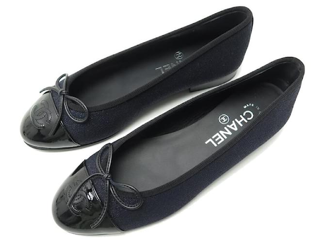 NEW CHANEL BALLERINA CC G LOGO SHOES02819 37.5 CANVAS AND LEATHER SHOES  Navy blue ref.909479 - Joli Closet