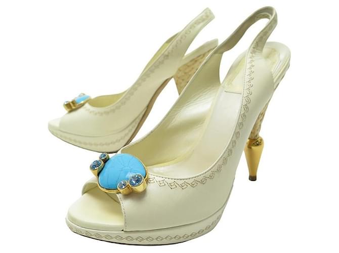 CHRISTIAN DIOR SHOES TURQUOISE STONE PUMPS 36 LEATHER PUMPS SHOES White  ref.909509
