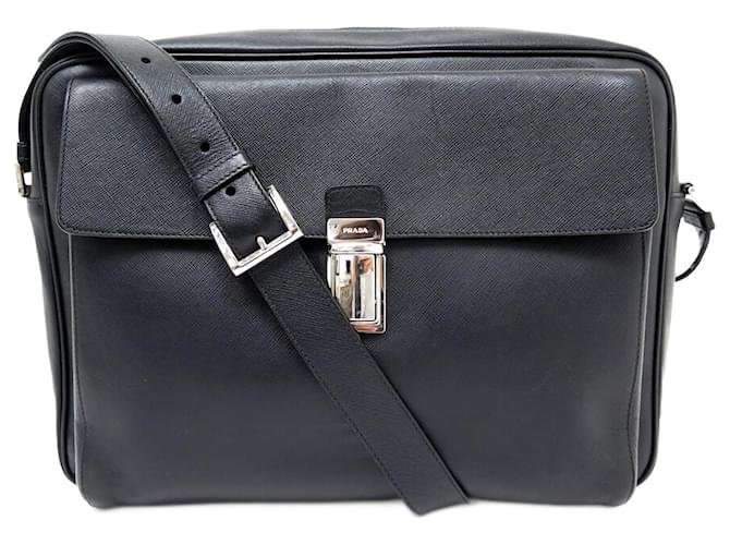 Prada Black Saffiano leather messenger bag