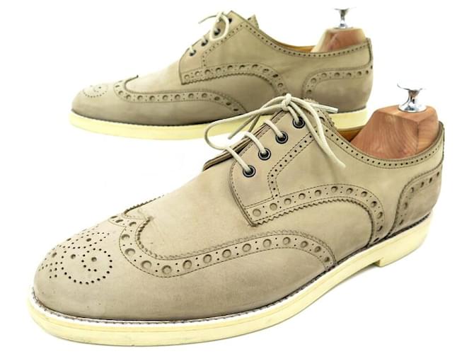 Hermès HERMES AFTER DERBY SHOES 42 GRAY NUBUCK LEATHER FLOWER TOE BOX SHOES Grey Suede  ref.909542