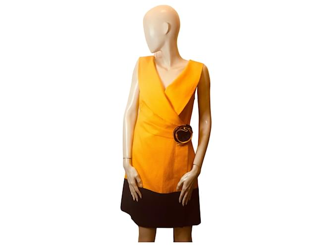 Autre Marque Zweifarbiges Vintage-Kleid Gelb Marineblau Baumwolle  ref.909634