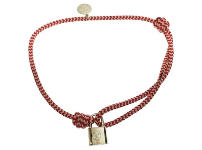 **Louis Vuitton Red Silver Lockit Bracelet  ref.909655