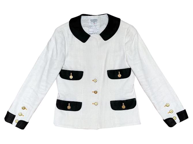 Chanel Two-tone jacket 4 Poches White Linen  ref.909758
