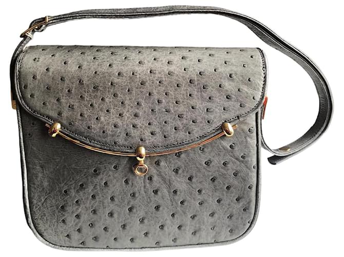 Autre Marque NON SIGNE / UNSIGNED  Handbags T.  Ostrich Grey Ostrich leather  ref.909761