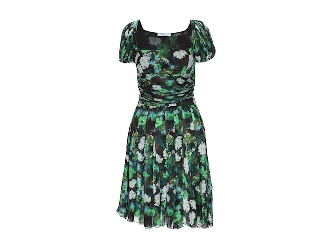 Blumarine Midi Green Floral Dress Silk  ref.909945