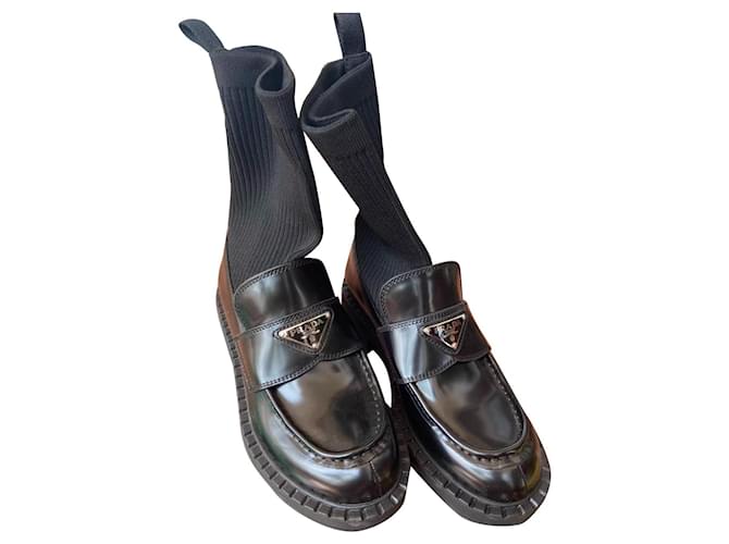 Prada Ankle Boots Black Patent leather Cotton  ref.909962