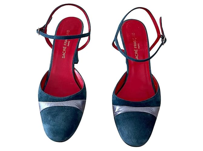 Autre Marque Pumps in nappa lambskin blue jeans and sacred French metallic blue T. 37,5 Suede  ref.910067