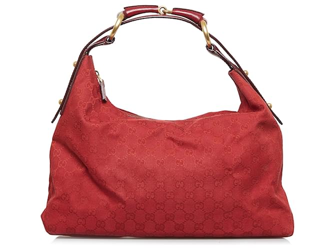 Gucci Red GG Canvas Horsebit Hobo Bag Leather Cloth Cloth ref