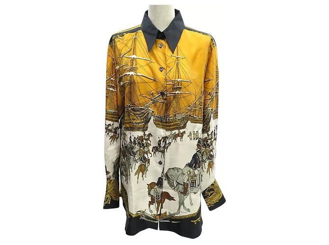 Hermès Hermes MARINE ET CAVALERIE Camicia Mare e Cavalleria Nero Bianco Giallo