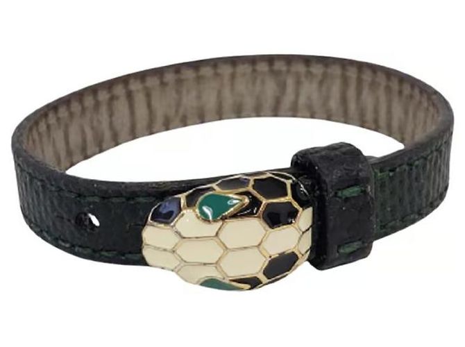 Bulgari Pulseira Serpenti de Couro Bvlgari Preto Verde
