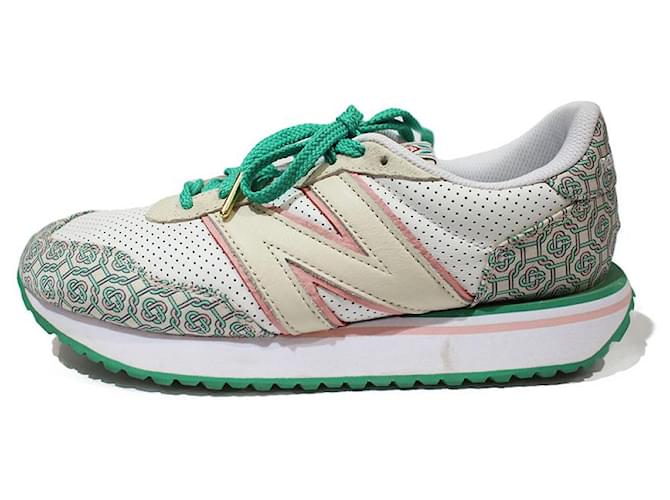 New Balance Sneakers White Green Cloth  ref.910916