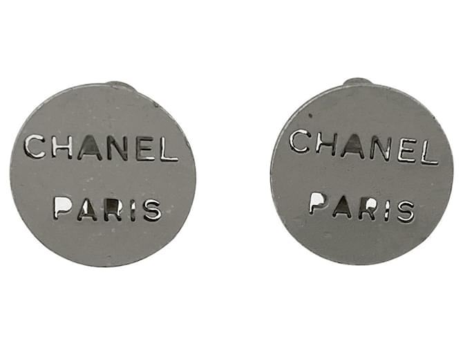 *Chanel Silver Logo Round  Earrings Silver hardware Silver-plated  ref.911039