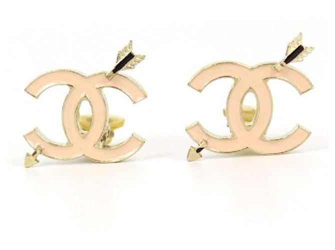 *Boucles d'oreilles Chanel Coco Mark en émail rose Bijouterie dorée  ref.911047