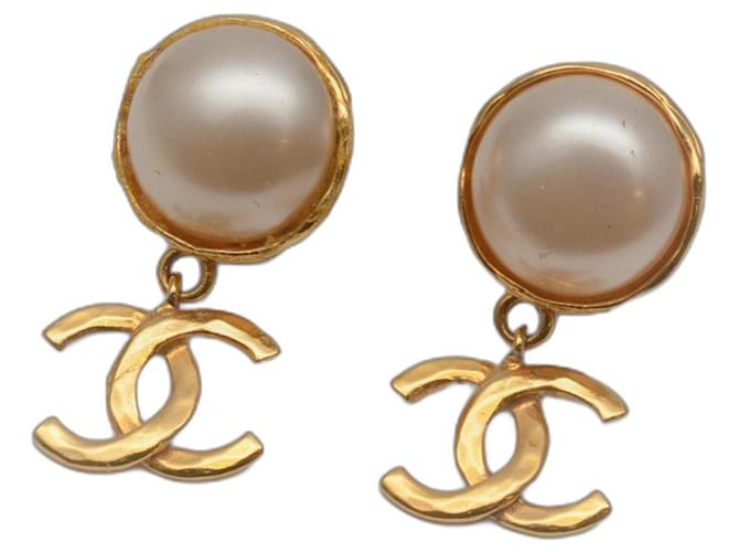* Orecchini Chanel in oro bianco con perle Coco Mark vintage Gold hardware  ref.911049