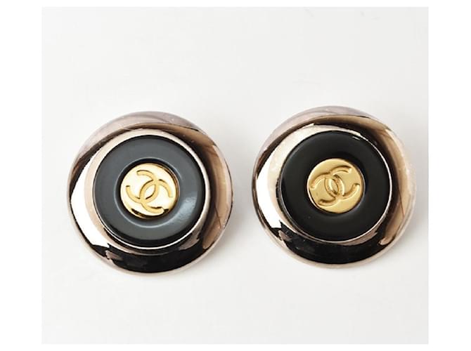 *Boucles d'oreilles Chanel Coco Mark Circle or noir argent Plastique Plaqué or Multicolore  ref.911052