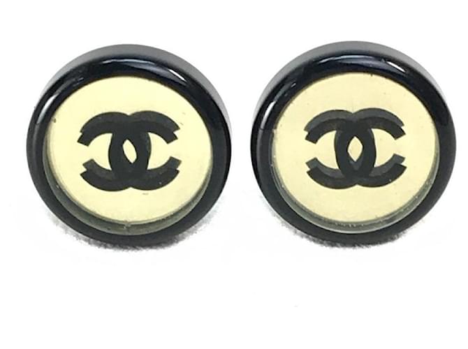 *Chanel Cocomark Logo Mirror Circle Pendientes redondos Negro Multicolor Metal Plástico  ref.911057