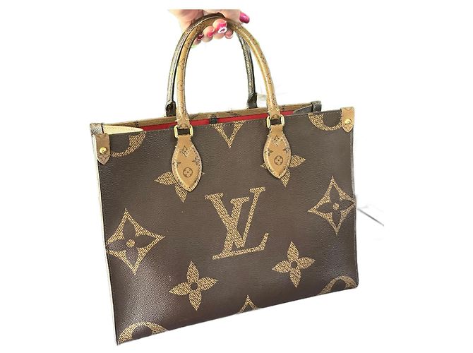 Louis Vuitton Onthego MM-Monogramm Rot Beige Hellbraun Schokolade Dunkelbraun