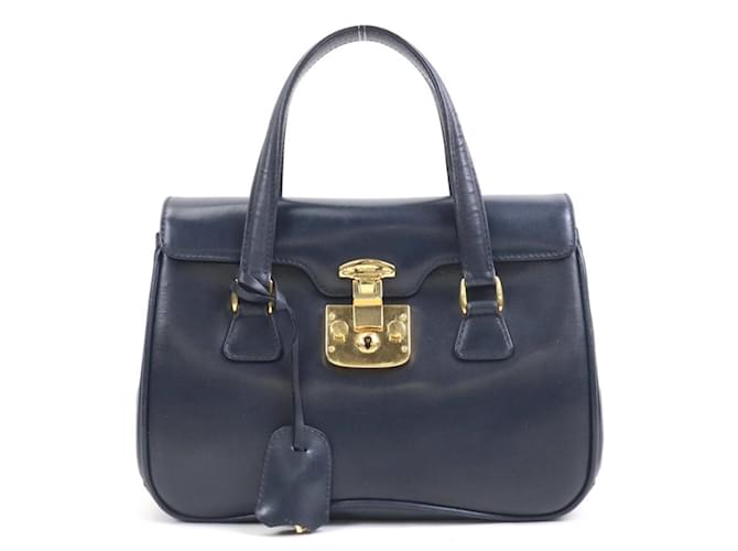 Gucci Vintage Lady Lock Top Handle Bag Navy Blue Leather