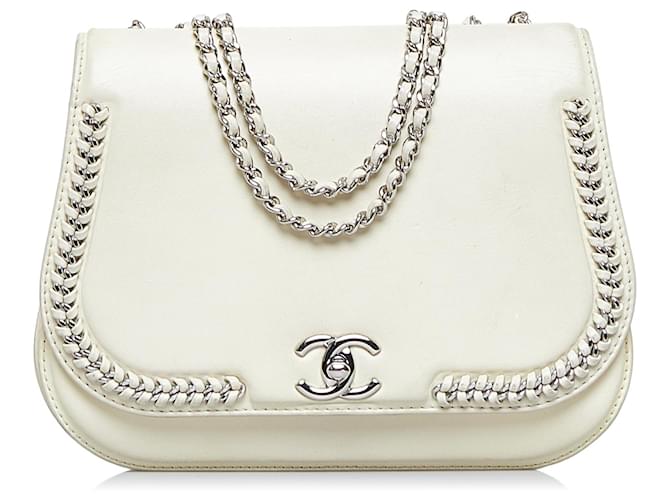Chanel Brown CC Chain Shoulder Bag Beige Leather Pony-style