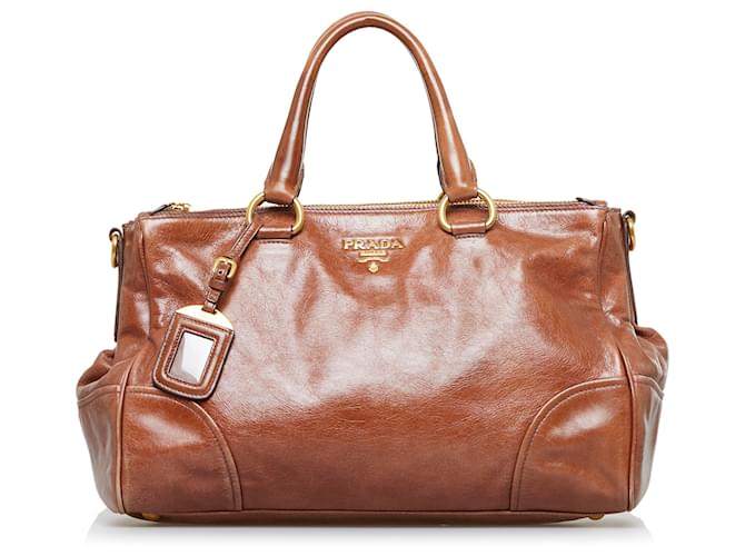 Prada Brown Vitello Shine Satchel Leather Pony-style calfskin ref