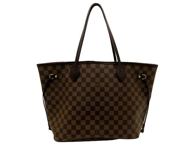 Louis Vuitton Neverfull Mm Damier Ebene Tote Bag Brown Leather ref