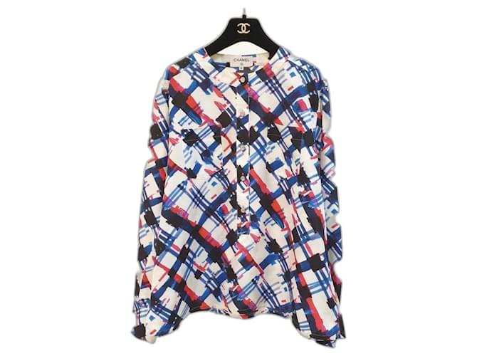 Chanel Airlines Collection Blouse Plaid Print Silk Long Sleeve Top Blouse Multiple colors  ref.912283